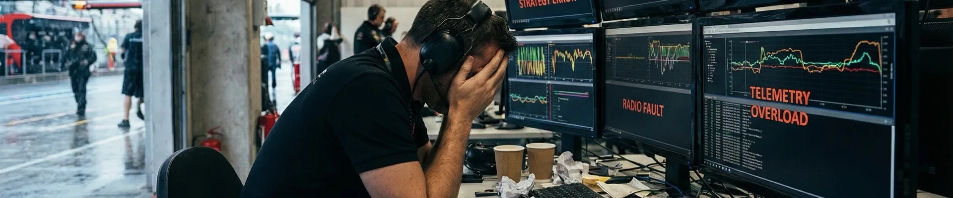 Überlasteter Renningenieur am Arbeitsplatz